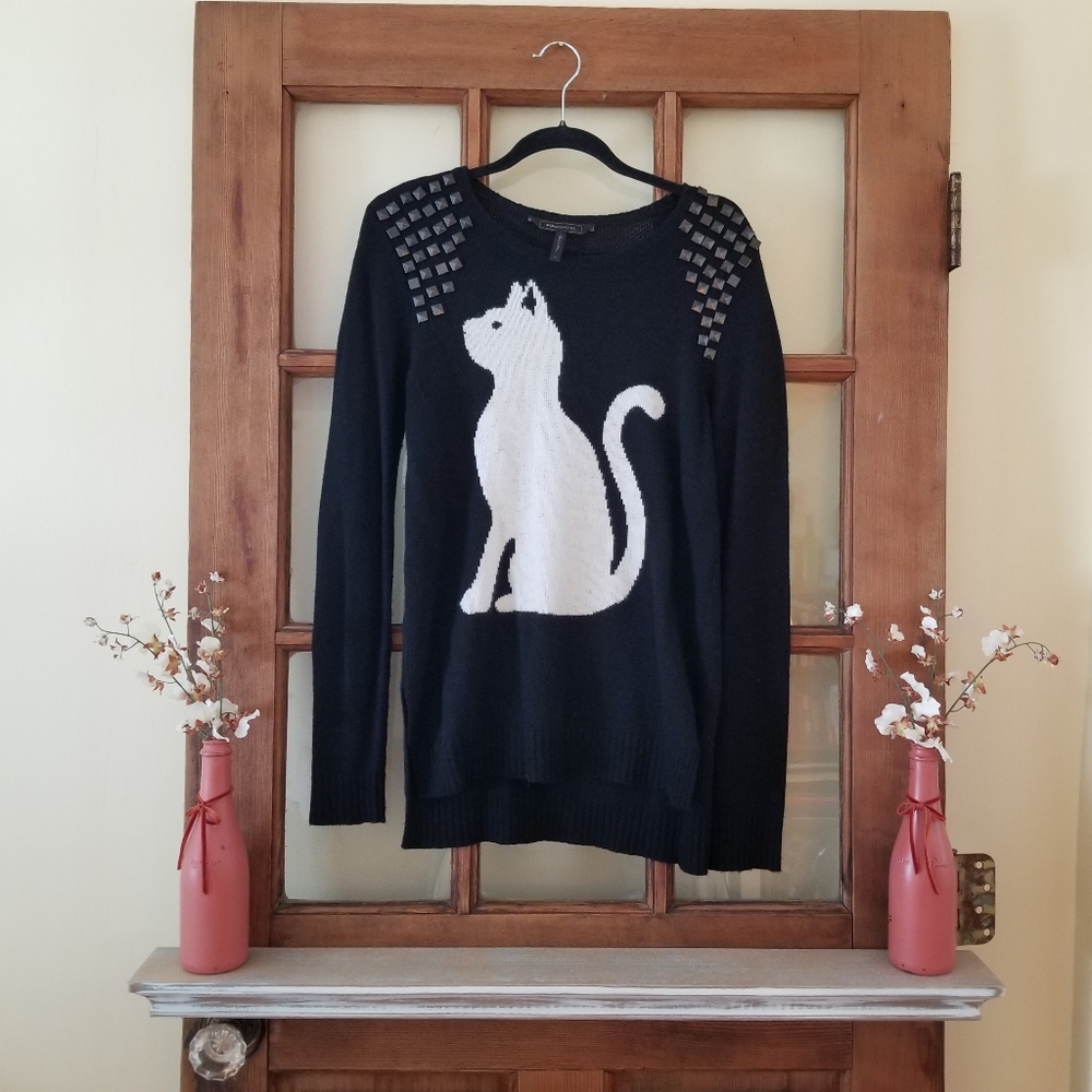BCBG MaxAzria Black Studded Cat Sweater Size S